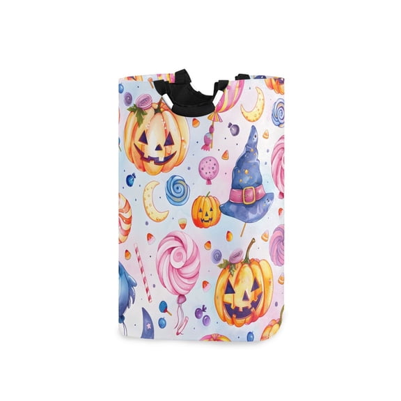 Halloween Pumpkins Magic Hat Candy Laundry Basket with Handles Foldable Laundry Hamper Freestanding Washing Bin 50L