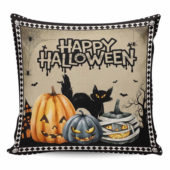 Halloween Pumpkins Pillow Covers 26x26 Inch Decorative Throw Pillow Cover, Horror Black Cat Spooky Bat Sofa Pillowcases Accent Cushion Case Home Decor Bedroom Living Room