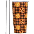 thumbnail image 1 of Halloween Pumpkins Plaid Background 20oz Stainless Steel Cups, Insulated Stainless Steel Travel Coffee Mug Tumbler With Lid And Straw Durable Coffee Cup Water Bottle For Hot & Cold Drinks, 1 of 6