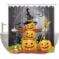 thumbnail image 1 of Halloween Pumpkins Shower Curtain Set Magic Hat Ghost Broom Bathroom Curtain Party Decor,Bath Curtain Hooks Include,72x72 inch Waterproof Polyester Fabric, 1 of 6