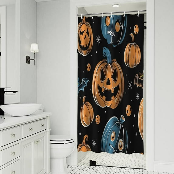 Halloween Pumpkins Skulls Bats and Eyeballs Shower Curtain 36"x72" ,Bathroom Decorative Shower Curtains Set with 12 Hooks,Modern Waterproof Washable Shower Curtain