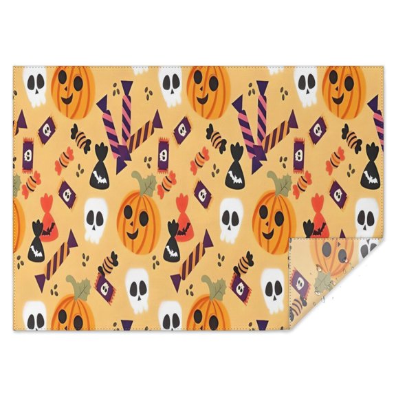 Halloween Pumpkins Skulls and Candies Rectangle Tablecloth 60"x84",Waterproof Polyester Rectangle Table Cloth, Wipeable Spillproof Polyester Tablecloth for Dining, Camping, Indoor and Outdoor