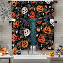 Halloween Pumpkins Spider Web Kitchen Window Curtains and Valances Set 36 Inch, Bat Ghost Black Short Tier Curtain for Cafe Living Room Bathroom, Halloween 3 Pieces Set Kitchen Decor