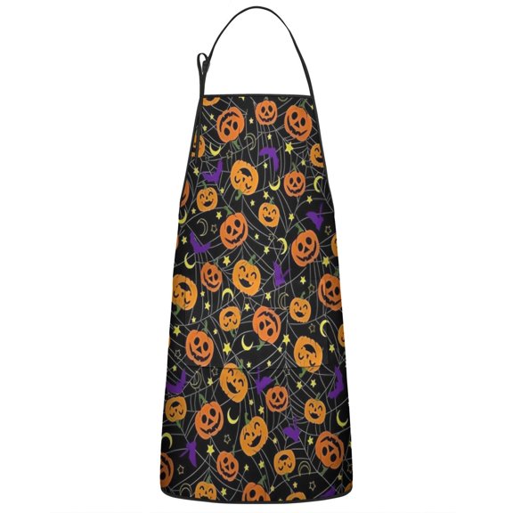 Halloween Pumpkins and Spider Webs Apron-Garden Aprons for Women with Pockets-Cotton Linen Waterproof Kitchen Cooking Gardening Aprons Adjustable for Kitchen,Cooking,BBQ and Salon 33"x27"