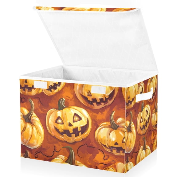 Halloween Pumpkins Storage Basket for Shelves Foldable Container Organizer for Organizing Toys Clothes Books with Handles