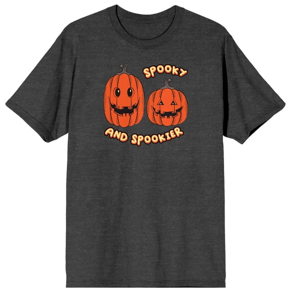 Halloween Pumpkins Tall and Short, Spooky and Spookier Men's Charcoal Heather Graphic Tee-Medium