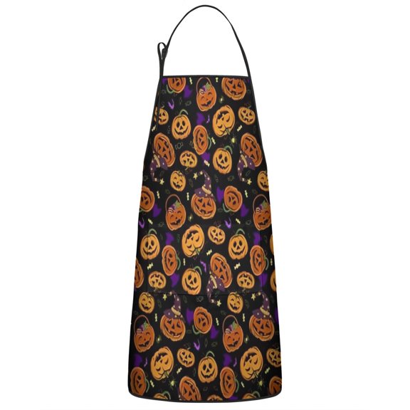 Halloween Pumpkins with Witch Hats Apron-Garden Aprons for Women with Pockets-Cotton Linen Waterproof Kitchen Cooking Gardening Aprons Adjustable for Kitchen,Cooking,BBQ and Salon 33"x27"