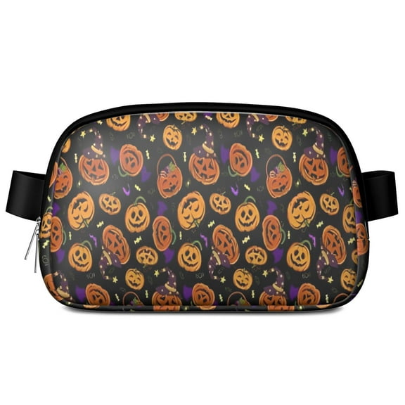 Halloween Pumpkins with Witch Hats Cute Fanny Packs for Women,Travel Waterproof Crossbody Fanny Bags Waist Purse for Women Anti Theft Adjustable Strap for Running Travel Cycling