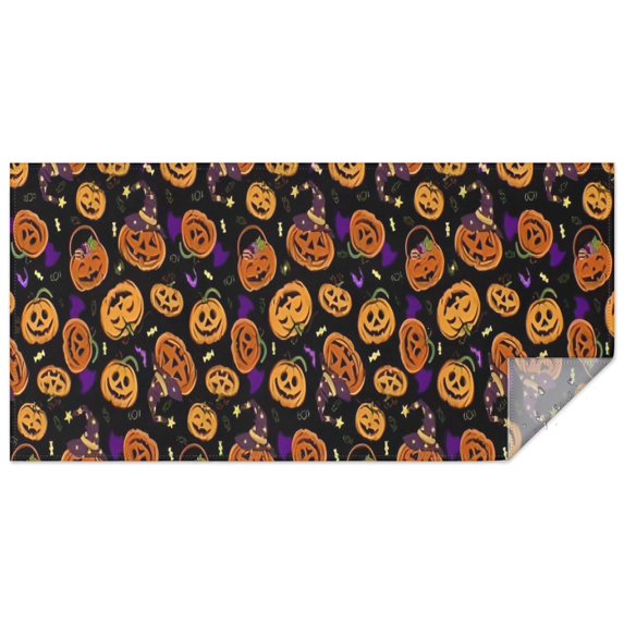 Halloween Pumpkins with Witch Hats Rectangle Tablecloth 60"x120",Waterproof Polyester Rectangle Table Cloth, Wipeable Spillproof Polyester Tablecloth for Dining, Camping, Indoor and Outdoor