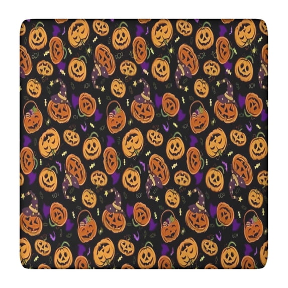 Halloween Pumpkins with Witch Hats Square Fitted Tablecloth with Elastic Edge,Square Table Cover,Washable Elastic Table Cover for Home Kitchen Party Decor 36"x36"
