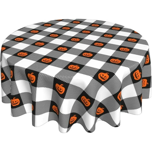 Halloween Pumpkins Witch Tablecloth Spider Webs Skulls Boo Round Tablecloths Circular Table Cover Cloths Washable Polyester Tabletop Runner for Kitchen Party Picnic Dining Decor 60 Inch
