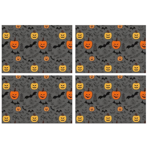 Halloween Pumpkins and Bats Summer Placemats Table Placemats Set Of 4-Linen Kitchen Washable Placemats Table Mats 11.8"x17.7" Non-Slip Heat Resistant