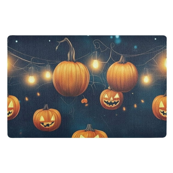 Halloween Pumpkins and String Lights Floor Door Mat Outdoor Indoor for Home Entrance Welcome Mats 32"x20"