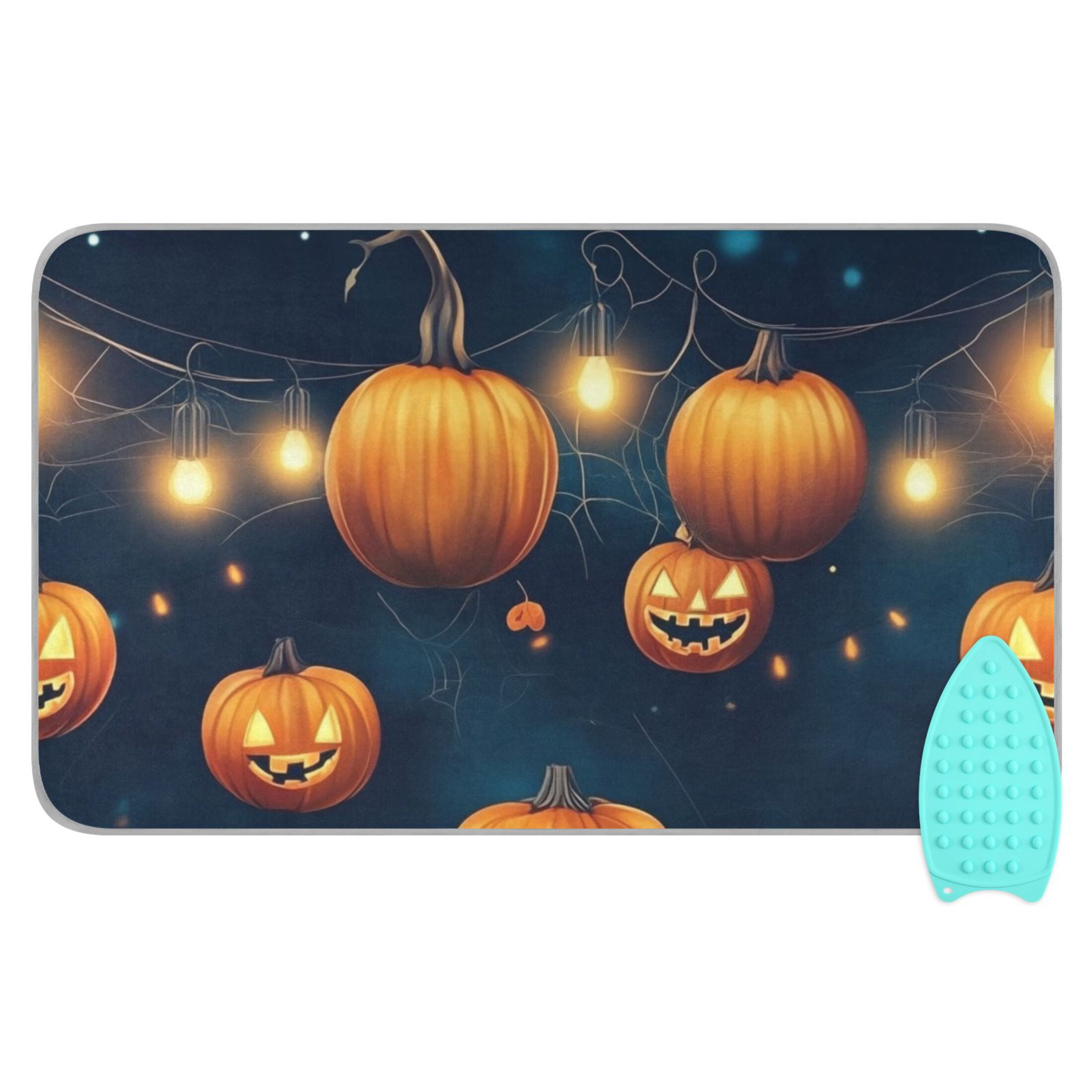 Halloween Pumpkins and String Lights Ironing Mat Blanket for Table Top Travel Portable Ironing Board Pad 47.2x27.6 Inch
