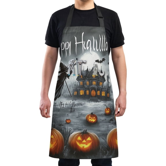 Halloween Pumpkins and Witch Chef Kitchen Apron with Pockets for Women Waterproof Aprons for Cooking Baking