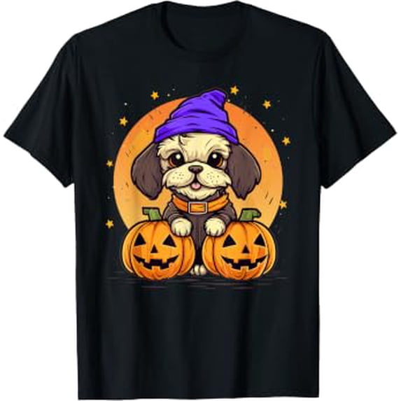 Magic Storage Design Halloween Puppy Dog Witch Outfit Magic Cute Girls Graphic Print T-Shirt ...
