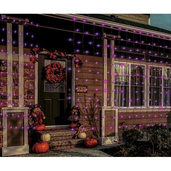 Halloween Purple Curtain Lights LED Battery Operated 8 x 7 ft