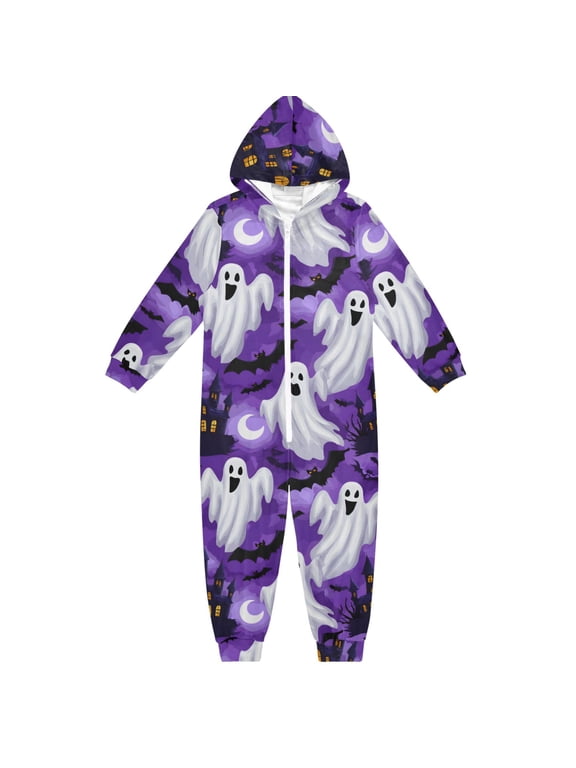 Halloween Purple Element One Piece Pajamas Soft Jumpsuit Cozy Sleep and Play Romper Zipper and Pockets 4T