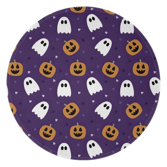 Halloween Purple Ghosts and Pumpkins Round Blanket,Comfortable Soft Flannel Throw Blanket,All Season,Warm Lightweight Blankets for Sofa Bed Couch Living Room Chair 60"x60"