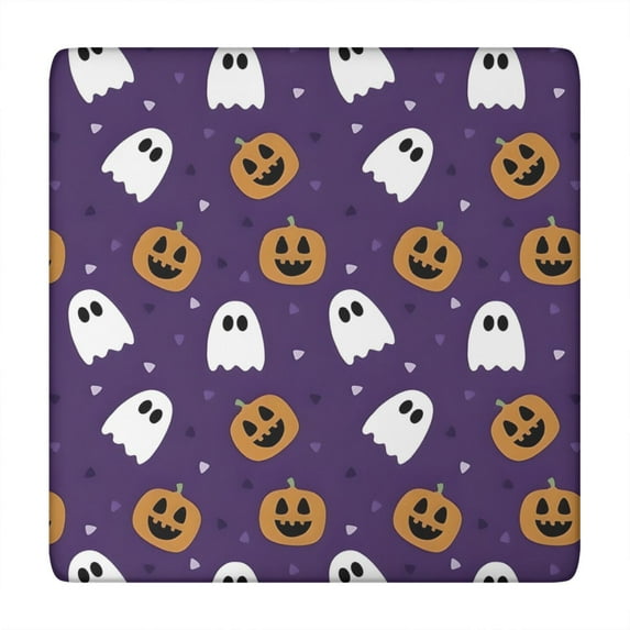 Halloween Ghost Pumpkin Pattern Square Fitted Tablecloth with Elastic Edge,Square Table Cover,Washable Elastic Table Cover for Home Kitchen Party Decor 34"x34"