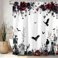 thumbnail image 1 of Halloween Purple Gothic Shower Curtain, Vintage Halloween Horror Dark Gothic Skull Raven Bat Horror Flower Shower Curtain Set Fabric Curtain for Bathroom Decor with 12 Hooks, 72x72In, 1 of 3