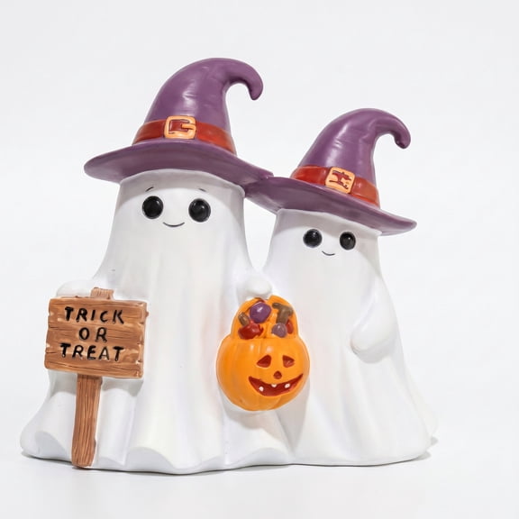Halloween Purple Hat Wizard Ghost Figurine Resin Table Decor Mini Ghost Statue 1 Count