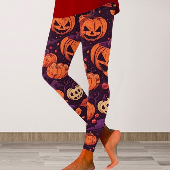 Halloween Purple Leggings with Pockets for Women Polyester,Spandex Tummy Control, Buttery Soft, Stretchy, Ultra-Comfort Fit, Non-See Through, Athletic, Casual, Yoga, Leggings for All-Day Wear S