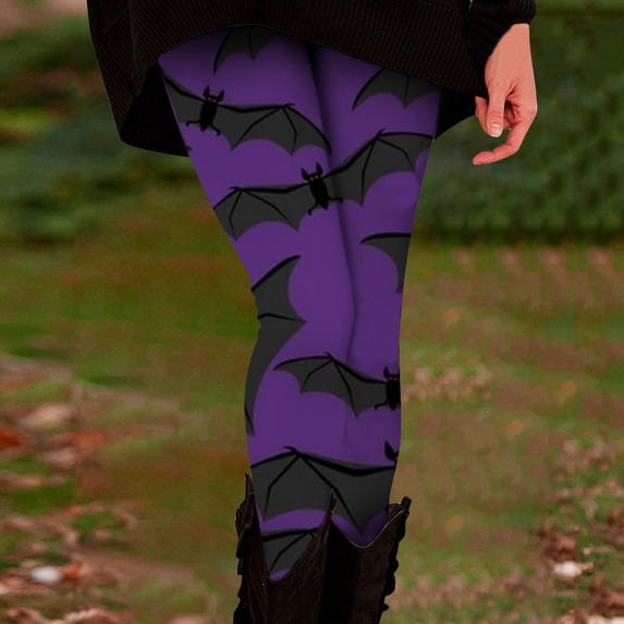 Halloween Purple Leggings for Women with Pockets/no Pocket Polyester,Spandex Soft High Waisted Tummy Control Workout Yoga Pants L