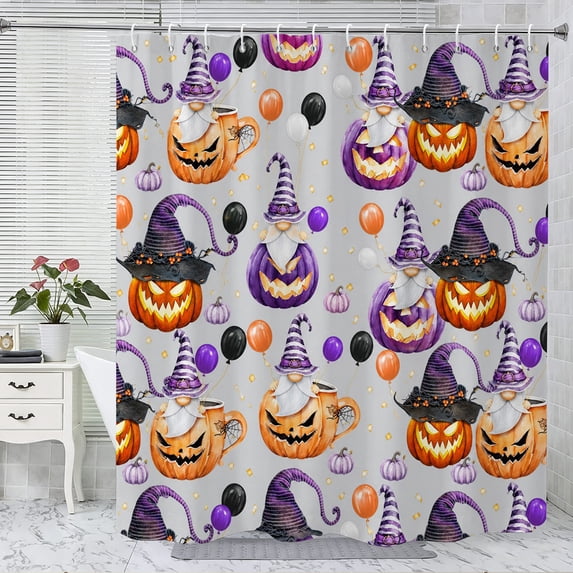 Halloween Purple Pumpkin Shower Curtain, Holiday Bathroom Decor, Polyester Fabric Waterproof Machine Washable, Halloween Home Party Decoration, 72 x 72 Inches