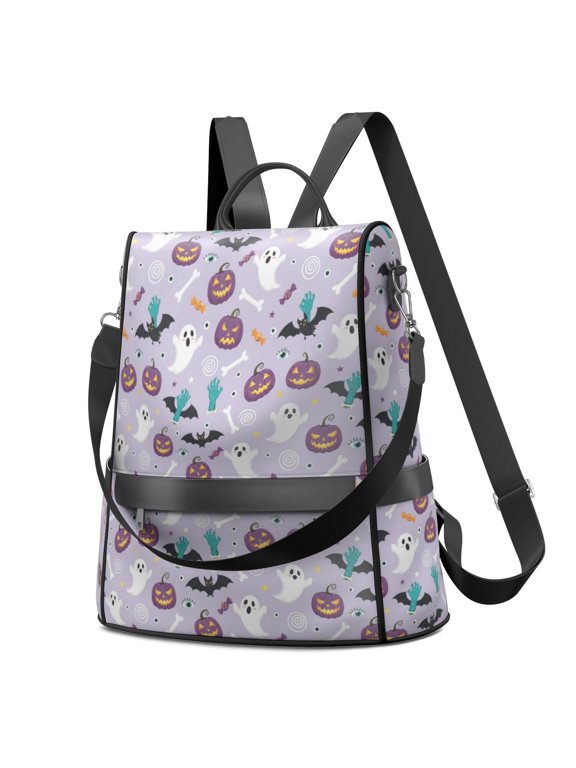 Halloween Purple Pumpkin Zombie Hand Fashion Backpack, Work Travel Rucksack with Side Bottle Pockets & Convertible Strap, Large Capacity Gifts for Birthday Christmas Thanksgiving