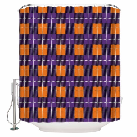 Halloween Purple Shower Curtain Set ，Waterproof Fabric Shower Curtains Yellow Lattice Texture Shower Curtains for Bathroom,Bathroom Decor 72"x84"