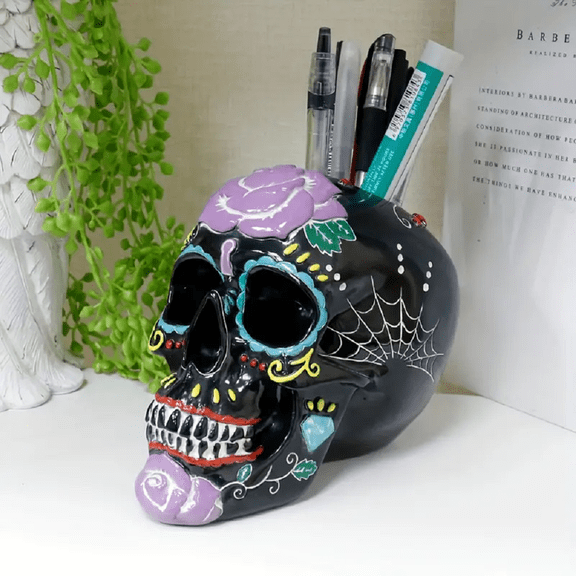 Halloween Purple Skull Pen holder Pencil holder Key chain Makeup brush holder Home desk items storage decoration