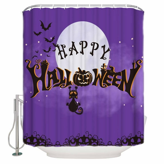 Halloween Purple Sky Moon Black Cat Pumpkin Shower Curtain Set ,Waterproof Fabric Shower Curtains Shower Curtains for Bathroom,Bathroom Decor 60"x72"