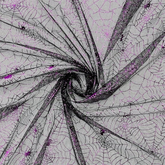 Halloween Purple Spider Web Fabric 39.4x59 inch Black Spiderweb Net Fabric Halloween Witch Crafts Costume Veil Hat Dressmaking Stretch Fabric for Halloween Party Decoration