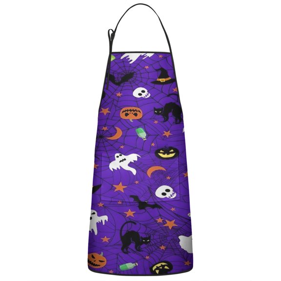 Halloween Purple Spider Web Pattern Apron-Garden Aprons for Women with Pockets-Cotton Linen Waterproof Kitchen Cooking Gardening Aprons Adjustable for Kitchen,Cooking,BBQ and Salon 33"x27"