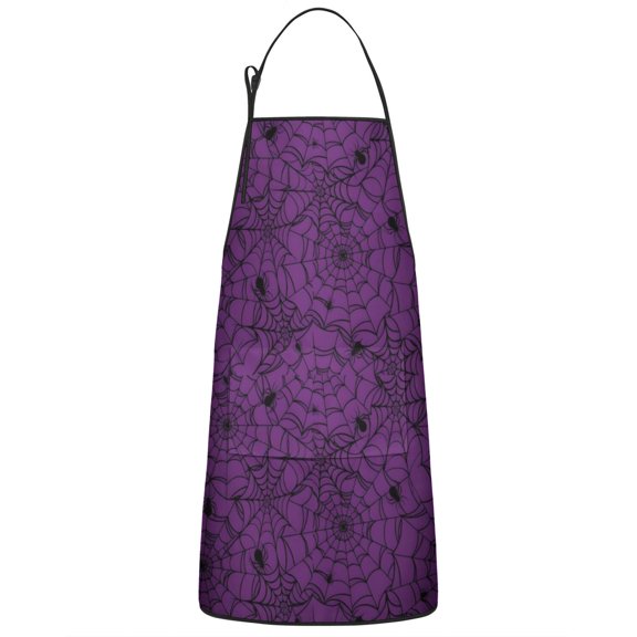 Halloween Purple Spider Web Pattern Apron-Garden Aprons for Women with Pockets-Cotton Linen Waterproof Kitchen Cooking Gardening Aprons Adjustable for Kitchen,Cooking,BBQ and Salon 33"x27"