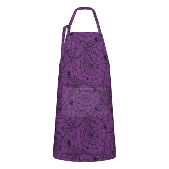 Halloween Purple Spider Web Apron-Garden Aprons for Women with Pockets-Cotton Linen Waterproof Kitchen Cooking Gardening Aprons Adjustable for Kitchen,Cooking,BBQ and Salon 32"x27"