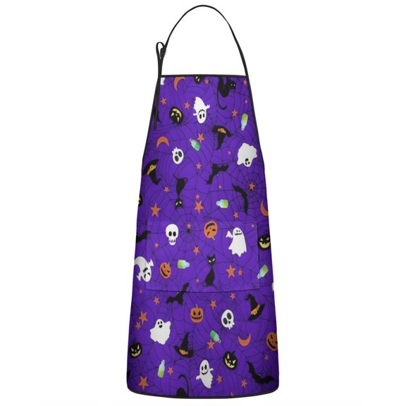 Halloween Purple Spider Web Pattern Apron-Garden Aprons for Women with Pockets-Cotton Linen Waterproof Kitchen Cooking Gardening Aprons Adjustable for Kitchen,Cooking,BBQ and Salon 33"x27"