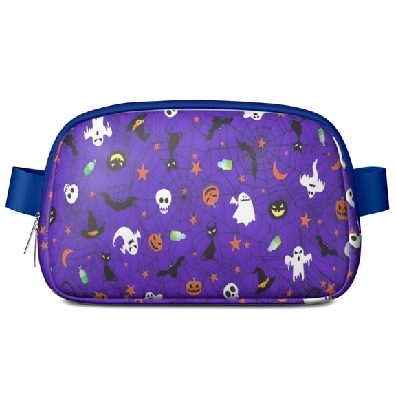 Halloween Purple Spider Web Pattern Cute Fanny Packs for Women,Travel Waterproof Crossbody Fanny Bags Waist Purse for Women Anti Theft Adjustable Strap for Running Travel Cycling