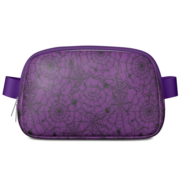 Halloween Purple Spider Web Pattern Cute Fanny Packs for Women,Travel Waterproof Crossbody Fanny Bags Waist Purse for Women Anti Theft Adjustable Strap for Running Travel Cycling