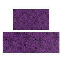 Halloween Purple Spider Web Pattern Kitchen Rugs Sets Of 2,Anti Fatigue Kitchen Mat Rugs Non Slip Washable,Decorative Kitchen Floor Mats for Kitchen,Sink,Laundry,17"x30" 17"x47"