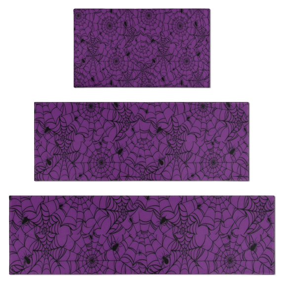 Halloween Purple Spider Web Pattern Kitchen Rugs Sets Of 3,Kitchen Runner Rugs Non Skid Washable,Decorative Kitchen Floor Mats for Kitchen,Sink,Laundry,17"x30"+ 17"x47" + 17"x59"