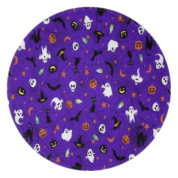 Halloween Purple Spider Web Pattern Round Blanket,Comfortable Soft Flannel Throw Blanket,All Season,Warm Lightweight Blankets for Sofa Bed Couch Living Room Chair 47"x47"