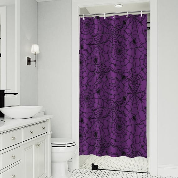 Halloween Purple Spider Web Pattern Shower Curtain 36"x72" ,Bathroom Decorative Shower Curtains Set with 12 Hooks,Modern Waterproof Washable Shower Curtain