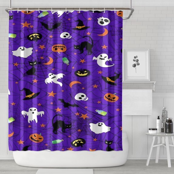 Halloween Purple Spider Web Pattern Shower Curtain 72"x84" ,Bathroom Decorative Shower Curtains Set with 12 Hooks,Modern Waterproof Washable Shower Curtain