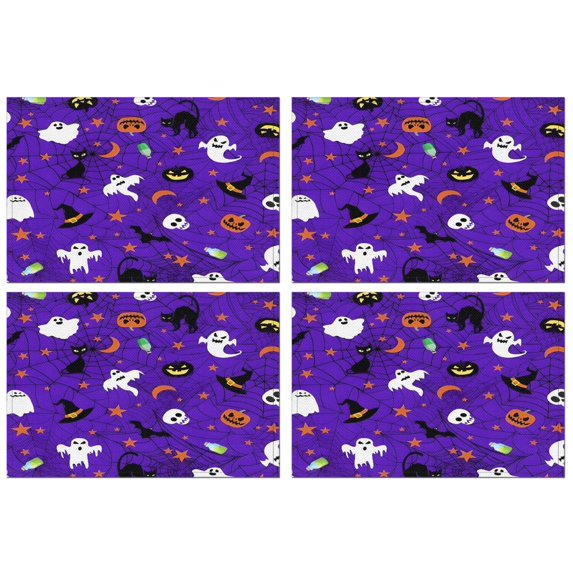 Halloween Purple Spider Web Pattern Summer Placemats Table Placemats Set Of 4-Linen Kitchen Washable Placemats Table Mats 11.8"x17.7" Non-Slip Heat Resistant