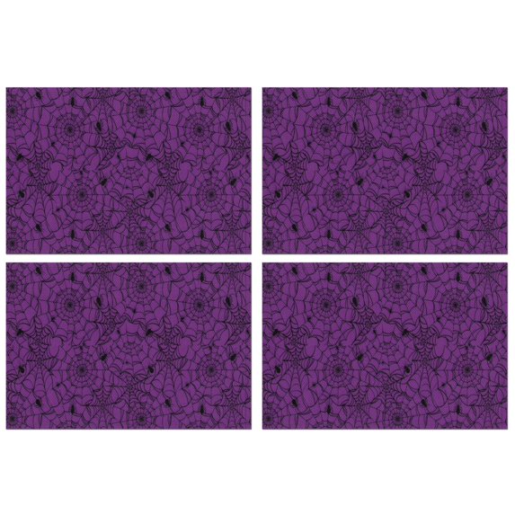 Halloween Purple Spider Web Pattern Summer Placemats Table Placemats Set Of 4-Linen Kitchen Washable Placemats Table Mats 11.8"x17.7" Non-Slip Heat Resistant