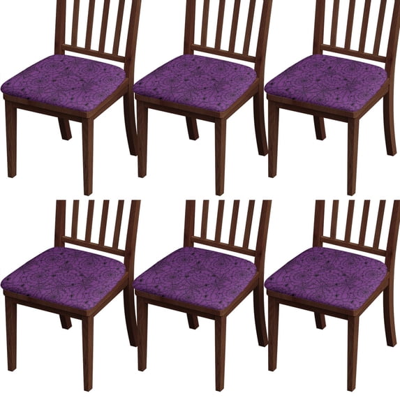 Halloween Purple Spider Web Seat Covers for Dining Room Chairs Set Of 6,Stretch Printed Washable Chair Seat Cover with Elastic Ties and Button,Removable Waterproof Couch Cushion Covers