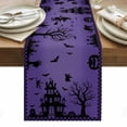 thumbnail image 1 of Halloween Purple Table Runner - 60 Inch Long, Kitchen Dining Table Runner Dresser Scarves, Spooky Ghost Castle Pumpkin Plaid Farmhouse Decor for Coffee Tables Wedding Party Banquet, 1 of 8