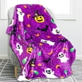 thumbnail image 1 of Halloween Purple Throws Blanket Fleece, Halloween Blanket Queen for Couch Sofa Bed, Soft Warm Cozy Flannel Office Blanket for Bedroom Living Room Camping Travel, 60"x50", Decor, 1 of 6
